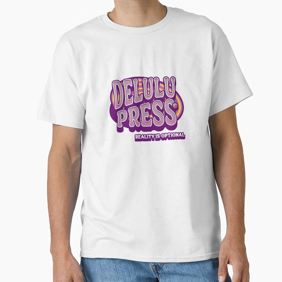 Funny Neurodivergent Shirt Delulu Press Reality Is Optional Retro Style ADHD Humor Neurospicy Humor Mental Health Sarcasm by RealLifeMerchies