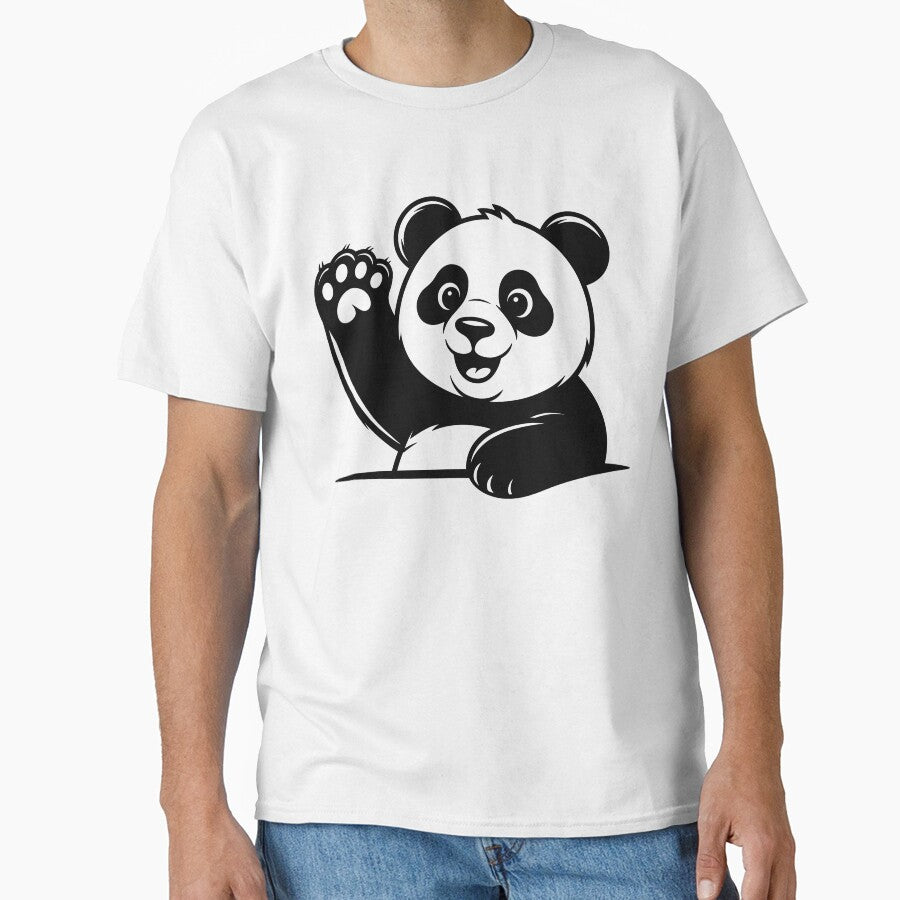 Cute Waving Panda Silhouette – Minimal Black Panda Cartoon Design by Graphic Botique