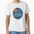 Retro 1950s sedan on neon grid under tropical sunset and palms by Creative88Art