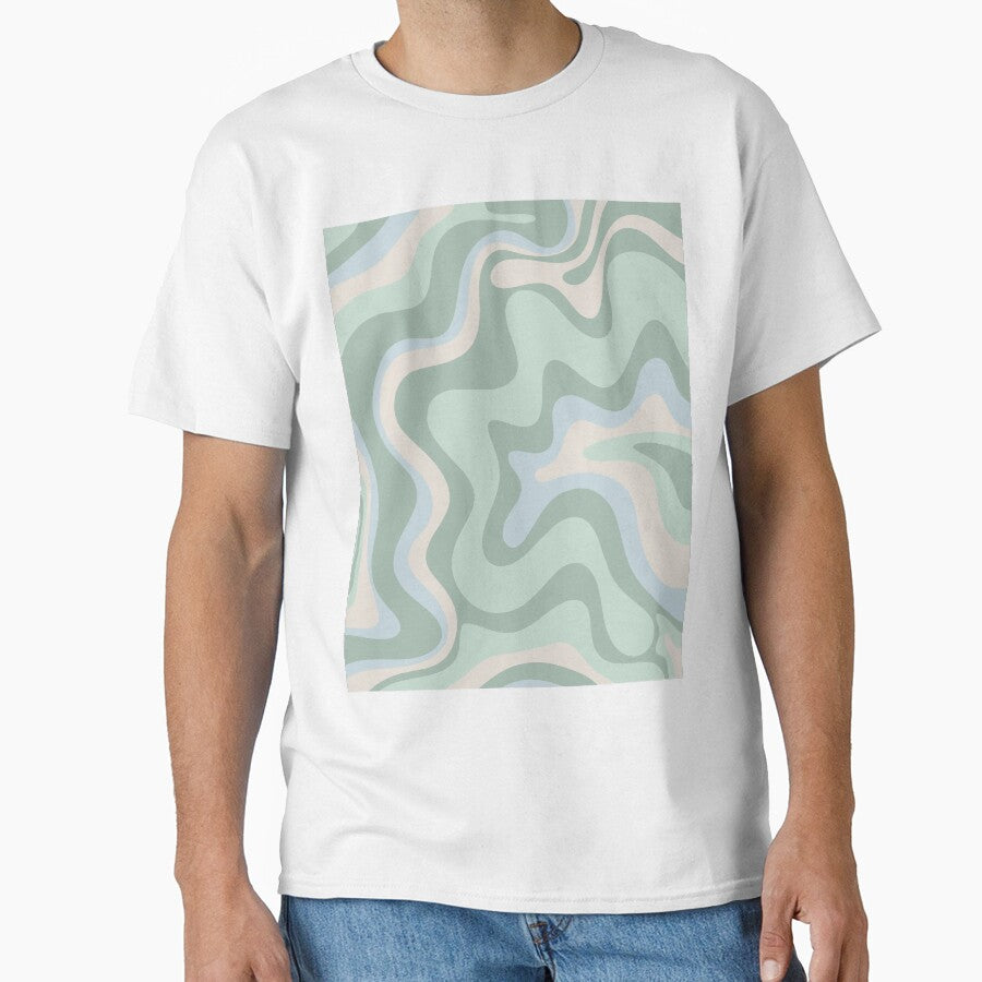 Retro Liquid Swirl Abstract Pattern Celadon Mint Green Baby Blue Beige by kierkegaard