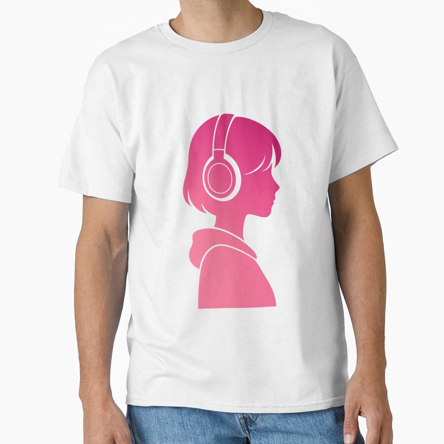 Lo-Fi Girl – Minimalist Headphones Silhouette in Pink Gradient by PocodotCreations