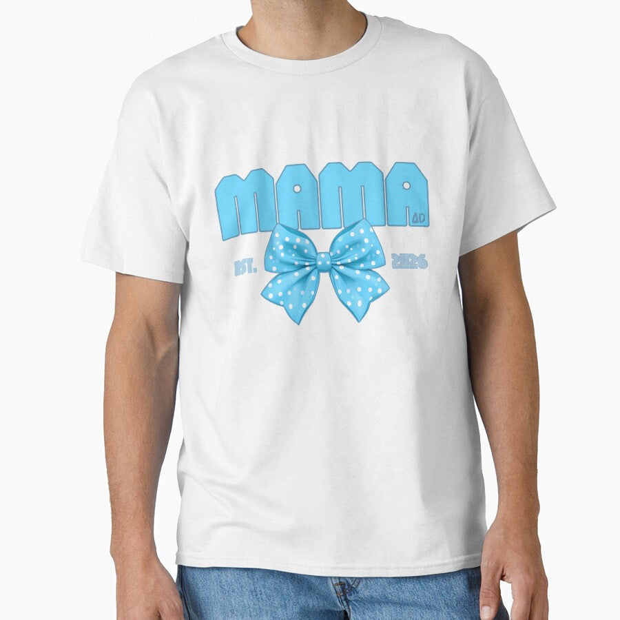 Mama Est 2026 Blue Varsity Typography with Polka Dot Bow Graphic by DesignArtist.ia