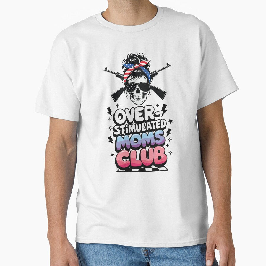 Overstimulated Moms Club Skull with Patriotic Bandana Gifts by Maniutek