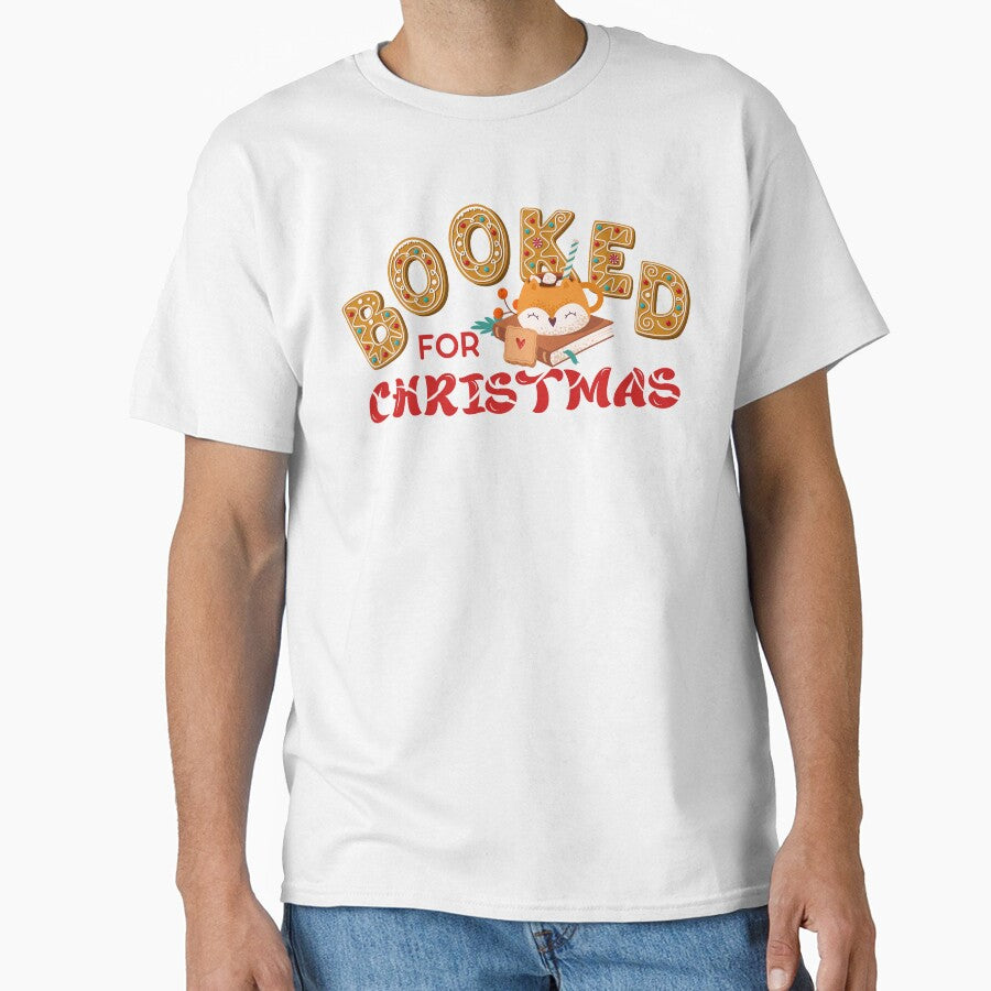 Bookish gingerbread Christmas T-shirt Booked for Christmas by BosskaDesign