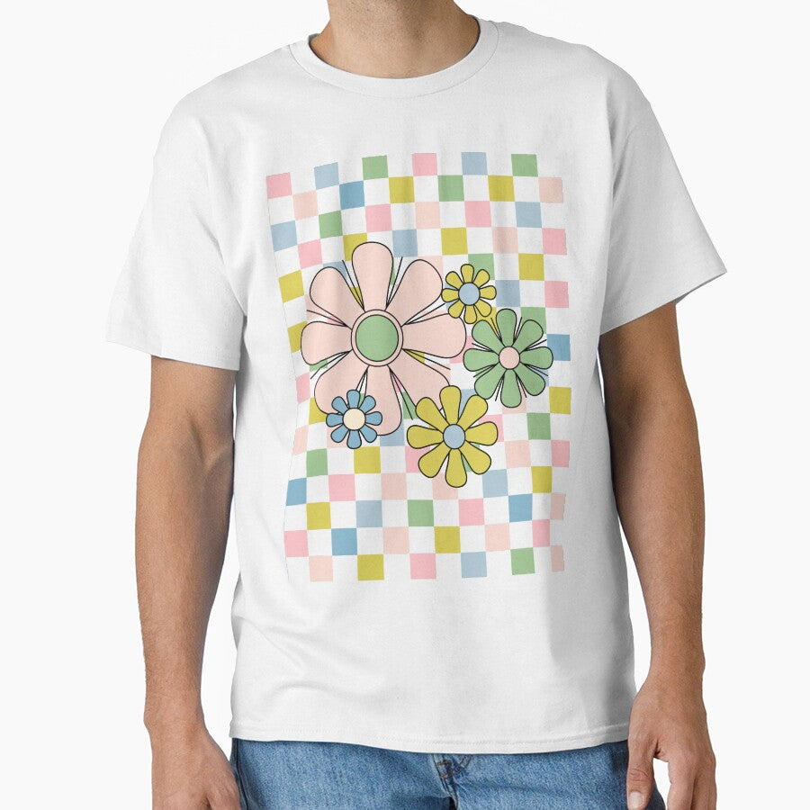 Checkered Retro Flowers Pastel Floral Check Pattern by kierkegaard