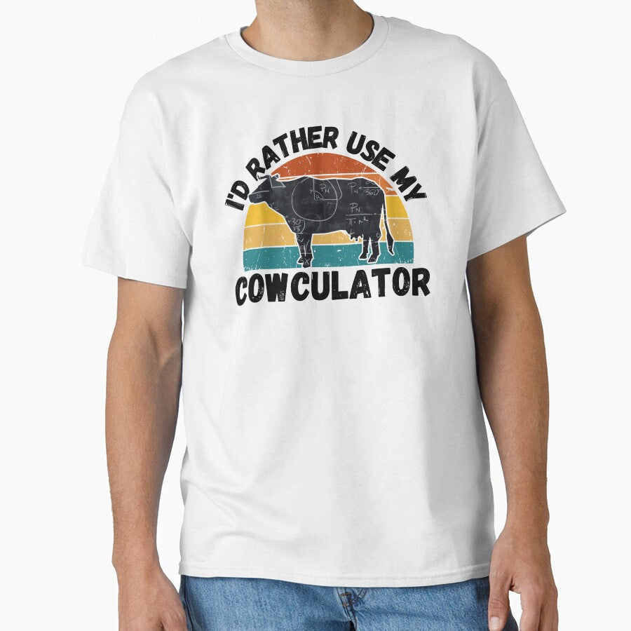 Black version of Math Cow with Vintage sunset "Cow-Culator" jokes Funny colorful cow puns Calculator by FarmsteadAcers