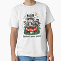 Raccoon drinking coffee with the phrase “Protect Your Peace” by LuloCreative