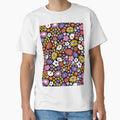 Black 60s retro flower power, purple, pink, orange, 60s groovy pattern, hippie flowers by blomastudios