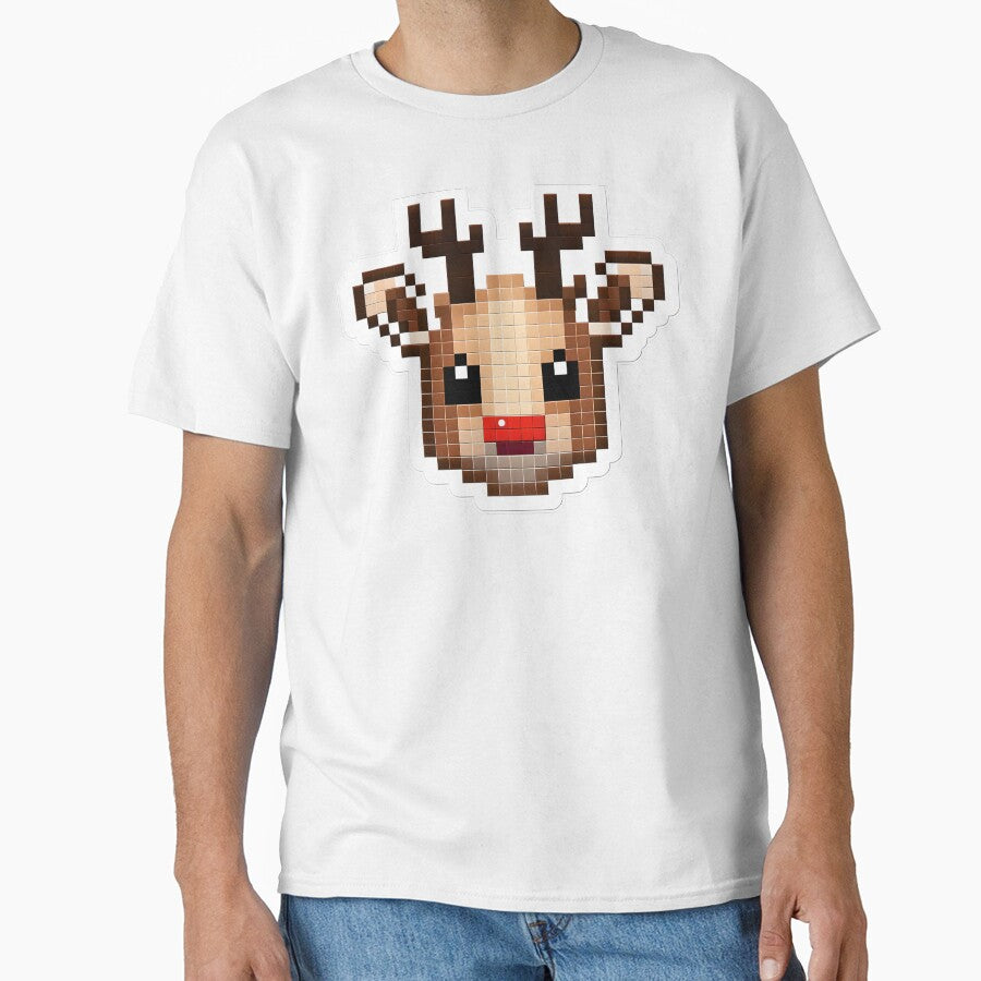 Cute Pixel Reindeer Head with Tiny Antlers and Red Nose by BankMano