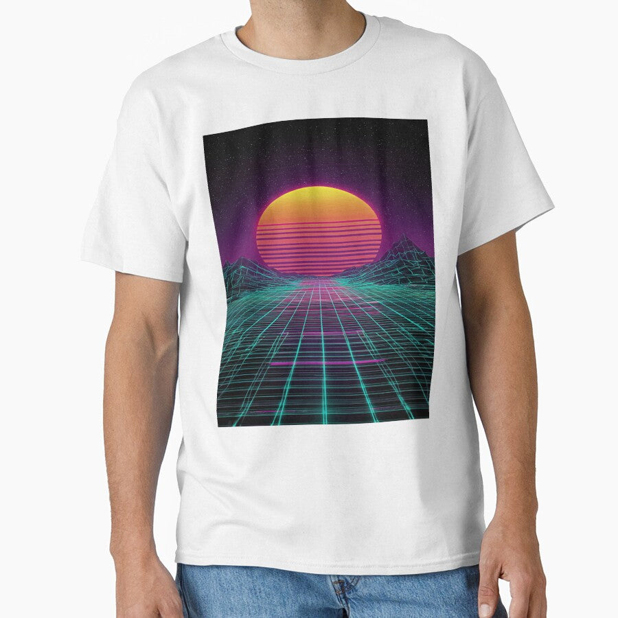 Retro 80s Synthwave Grid Sunset Aesthetic by NicolasGlowArt