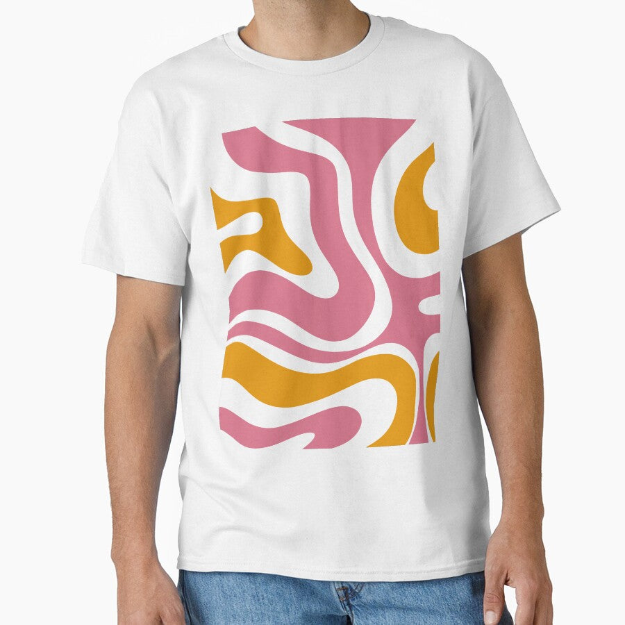 Modern Retro Liquid Swirl Abstract Pattern Square in Thulian Pink, Orange Ochre, and Cream by kierkegaard