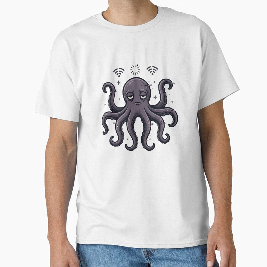 Mentally Buffering Octopus Y2K Graphic Tee – Funny Overthinking Octopus Meme Shirt by ZyxDes
