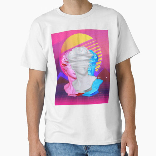 80s & 90s Grid Sunset with Retrowave Synthwave Glitch Statue design by D-C-Designs