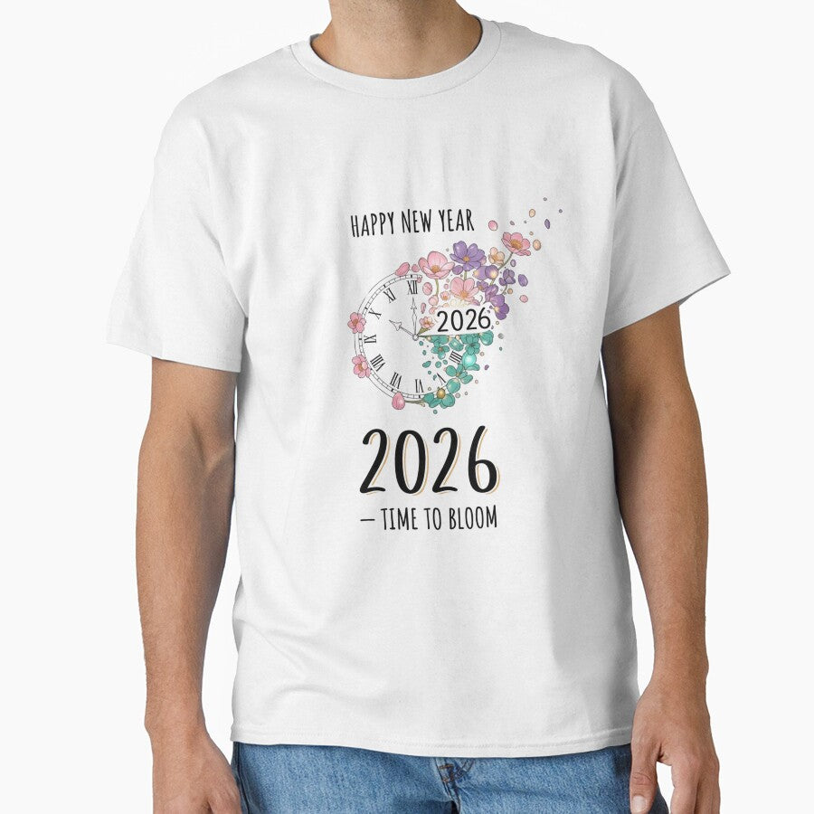 Happy New Year 2026 Floral Clock - Time To Bloom Illustration by lojadpop