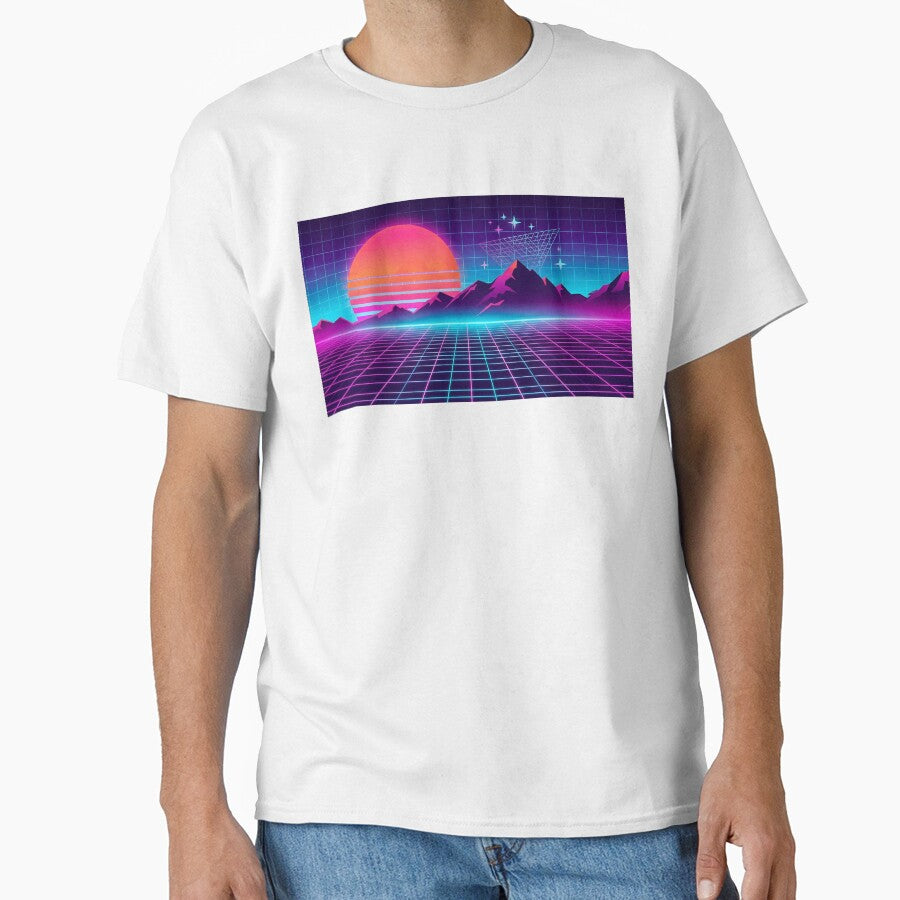 Retro Synthwave Neon Grid Sunset - Cyberpunk 80s Futuristic Landscape by GreatPeopleMind