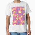 pink 60s retro flower power, hot pink, purple, yellow, peach,  60s groovy pattern, hippie flowers by blomastudios