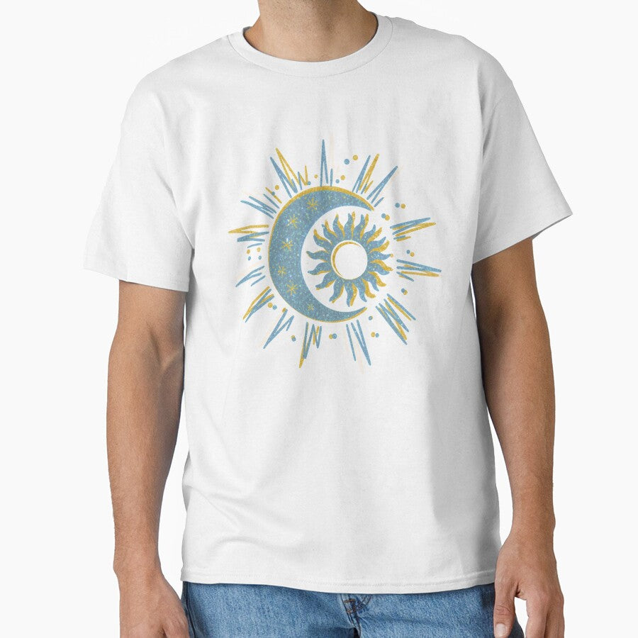 Celestial Sun and Moon – Blue Gold Cosmic Boho Design by M22--