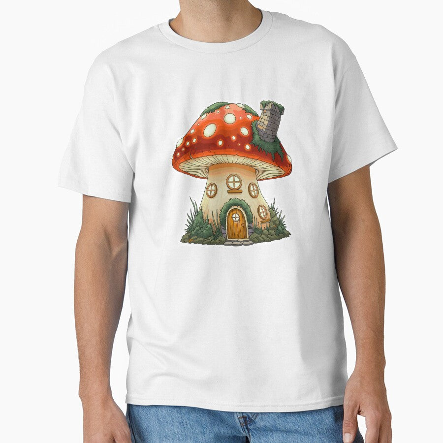 Whimsical Mushroom House Sticker - Cute Red Toadstool Fairy Cottage Art by Saroj Snehi