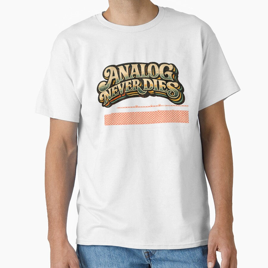 Analog Never Dies Retro Photography Typography Shirt by Golden Era Studio