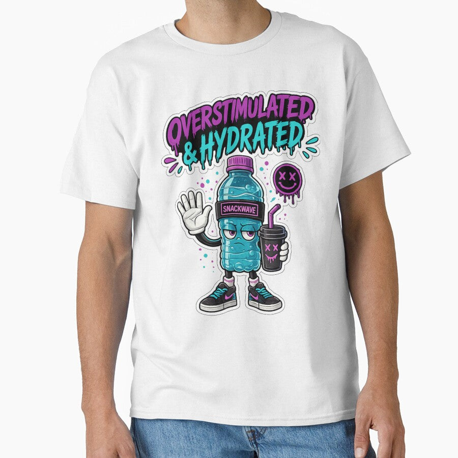 Overstimulated & Hydrated Funny Sticker | ADHD Meme Water Bottle Cartoon by Snackwave Ninety