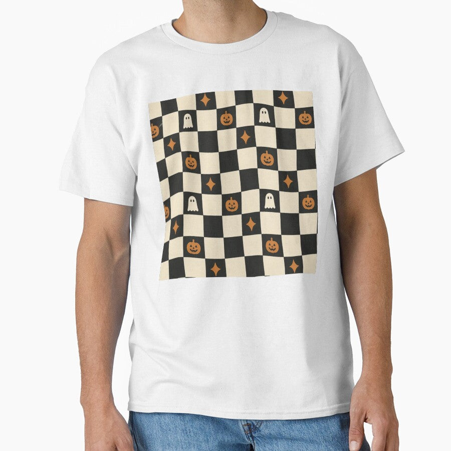 Retro Checkered Halloween Pumpkin Ghost Checkerboard by StickyGuys