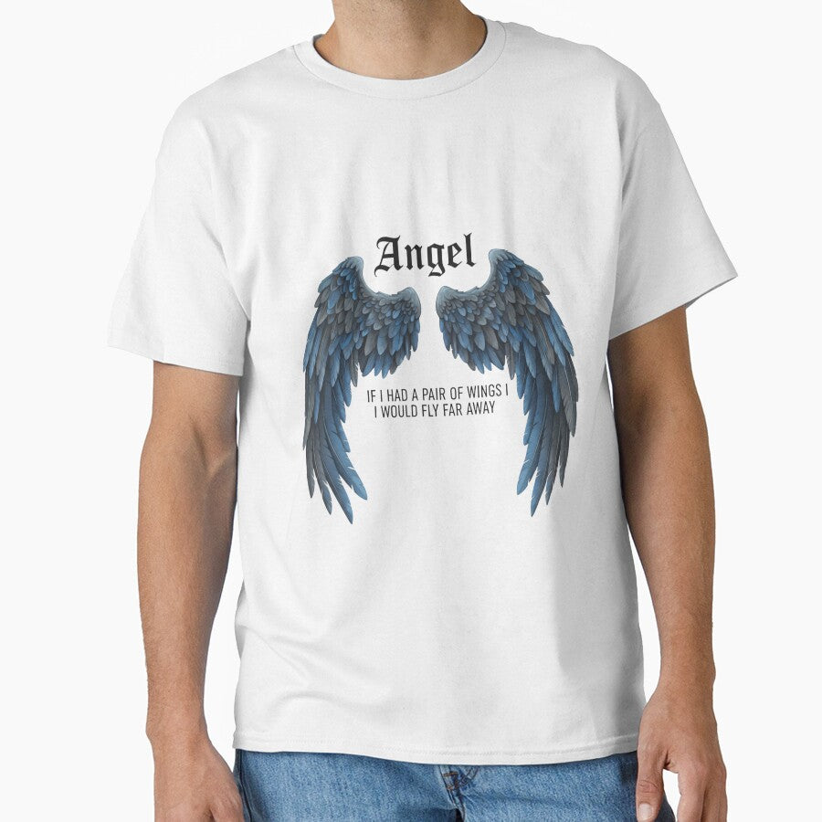 Angel Wings Aesthetic T-Shirt | Gothic Blue Feather Wings Quote Design by KBDesignLab