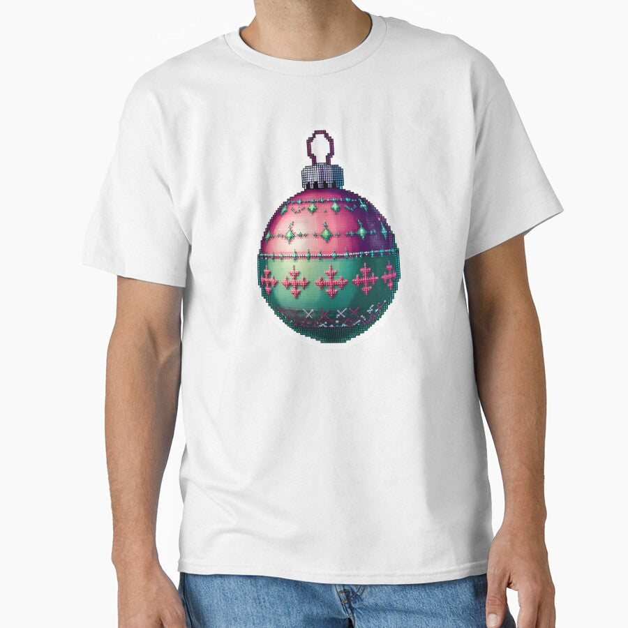 Cute Pixel Christmas Ornament Ball with Shiny Highlights by BankMano