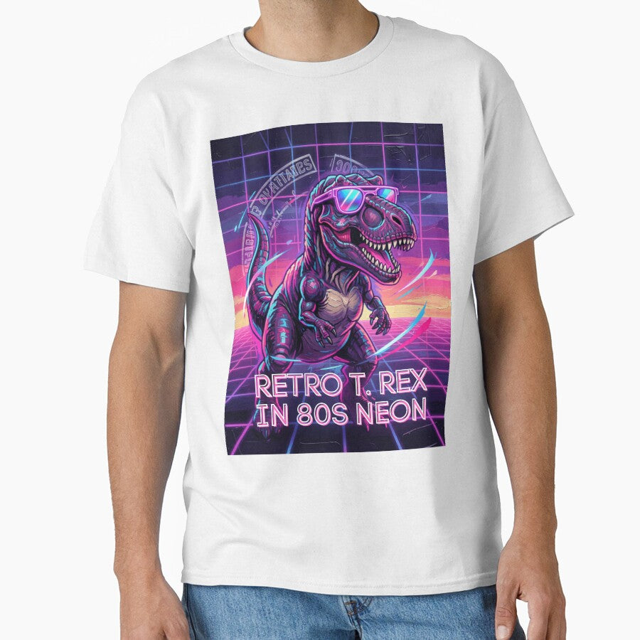 Retro T. Rex in 80s Neon – Synthwave Dinosaur Design by CallisC-Arts