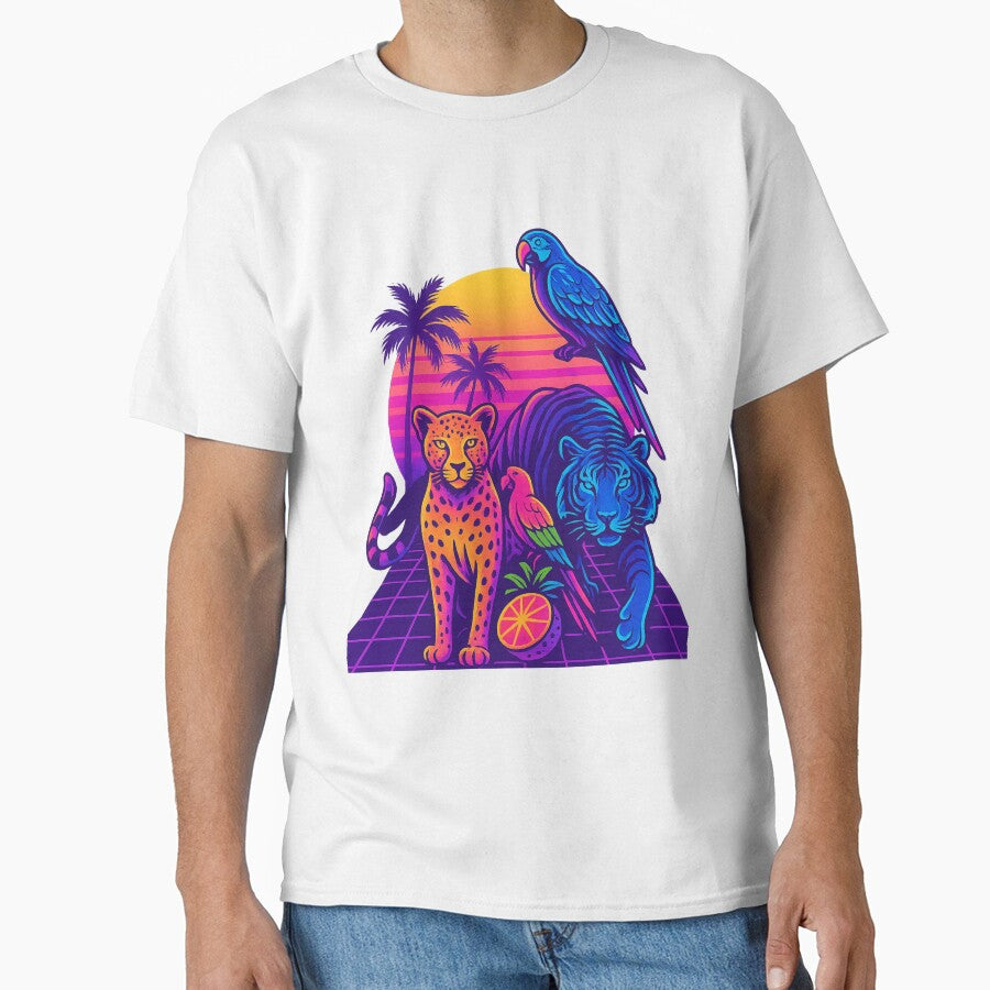 Synthwave Safari – Neon Jungle Tee | Retro Wild 80s Aesthetic by Laugh & Rewind