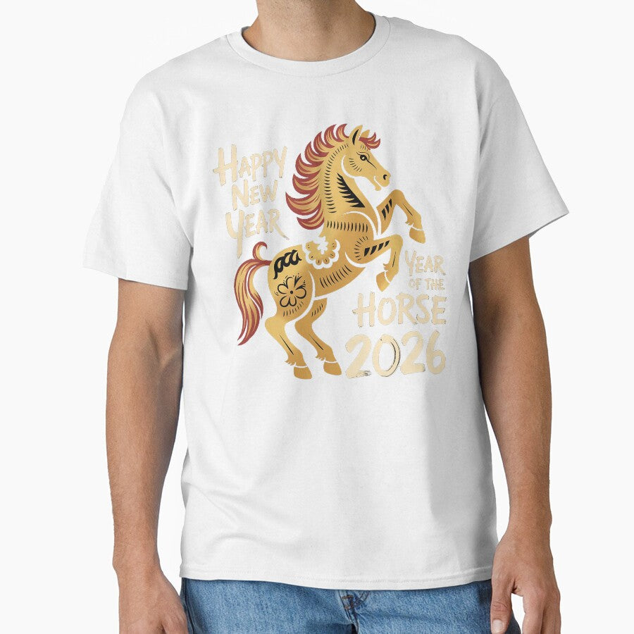Year of the Horse 2026 – Chinese New Year Golden Horse T-Shirt by Wicked.Teez