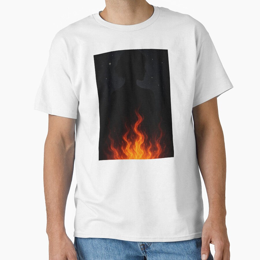 Fiery Soul Silhouette T-Shirt | Abstract Flame Goddess Art | Cosmic Night Aesthetic Shirt | Mystic Feminine Energy Design by KDesignCrafts
