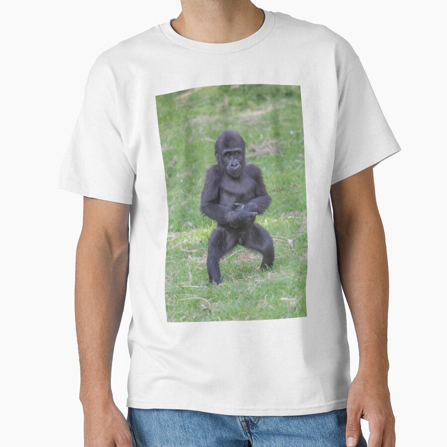Baby gorilla standing on 2 legs by Conservation Art Emporium