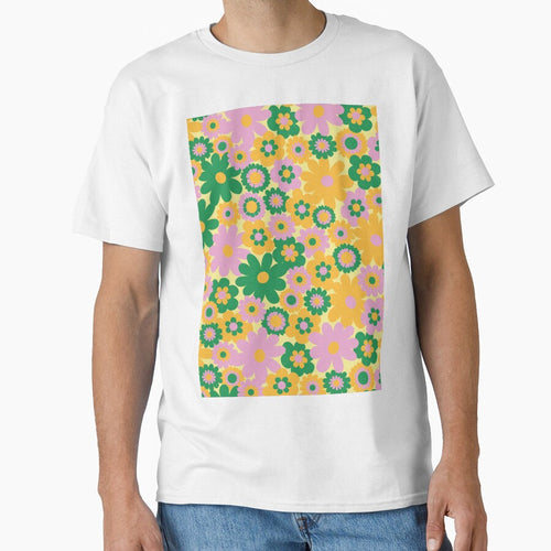 60s retro flower power, retro green, orange, pink, 60s groovy pattern, hippie flowers by blomastudios