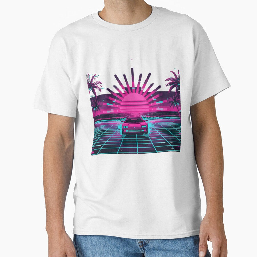 80s Sports Car on Neon Grid - Synthwave Pixel Art by BlissHalo