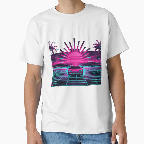 80s Sports Car on Neon Grid - Synthwave Pixel Art by BlissHalo