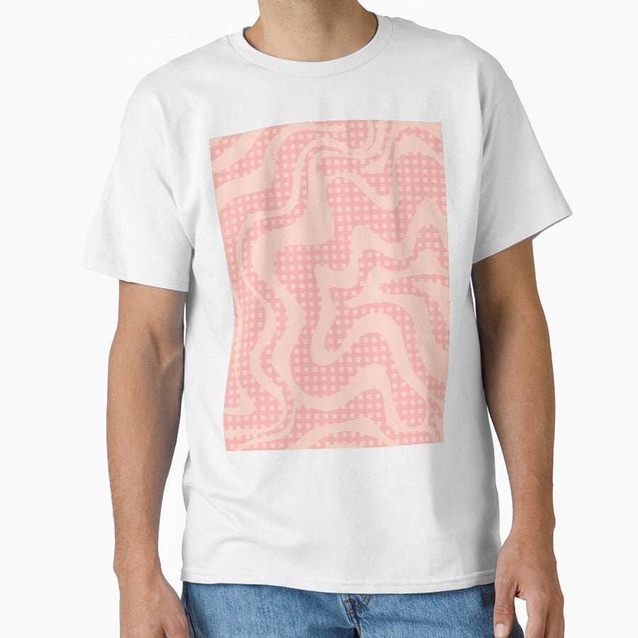 Retro Liquid Swirl Abstract Gingham Check Pattern in Soft Pastel Blush Pink by kierkegaard