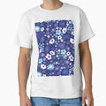 Blue 60s retro flower power, pastel blue, baby blue, dark blue, purple, 60s groovy pattern, hippie flowers by blomastudios