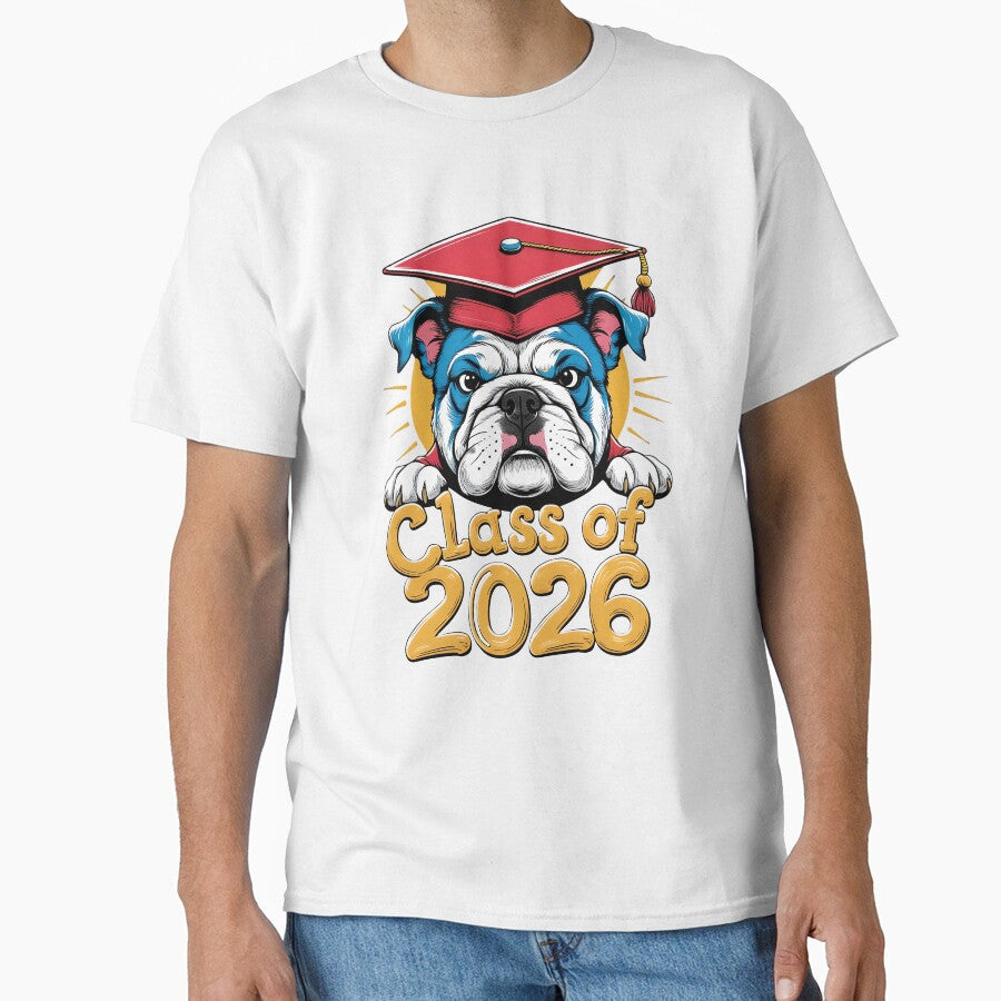 "Class of 2026" Grumpy Bulldog Graduate - Pet Humor Design by DarylWelsh2024