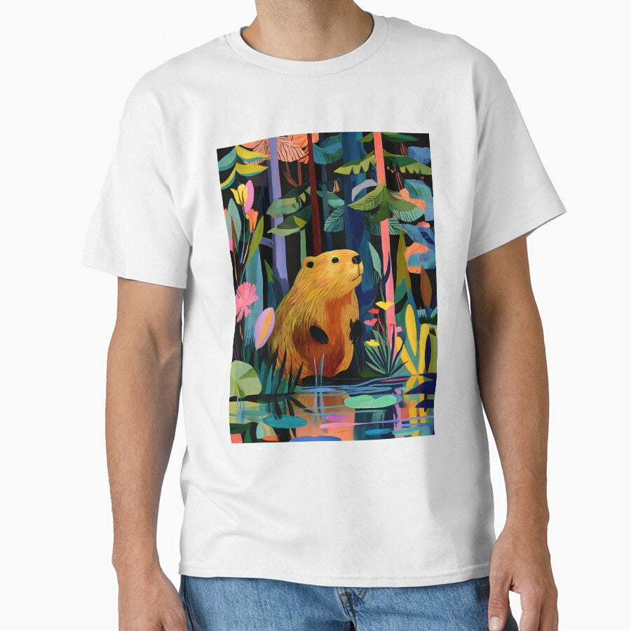 Explore Nature's Renewal with a Vibrant Beaver Amidst a Lush Colorful Forest and Pond by OlfactoART Studio