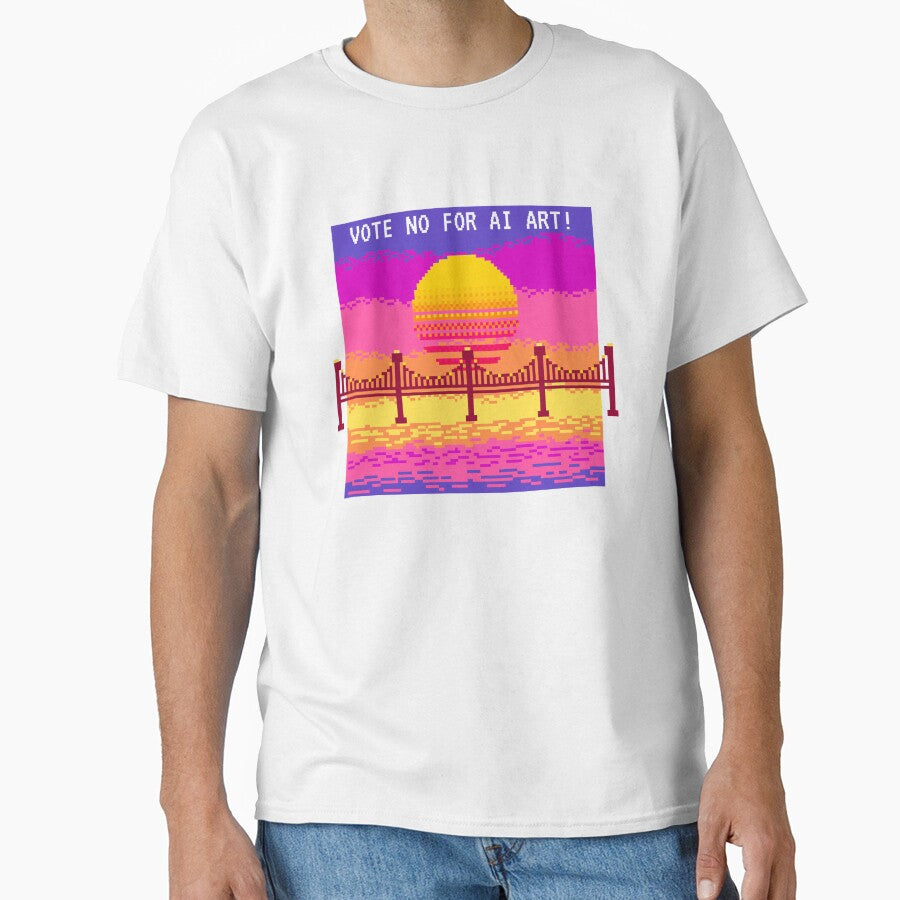 No To AI Art 8 Bit Vaporwave Vote by GSquaredDesigns