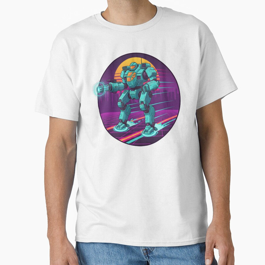 Retro Futuristic Battle Mech Neon Sunset Cyberpunk Style. by The-T-In-Retro
