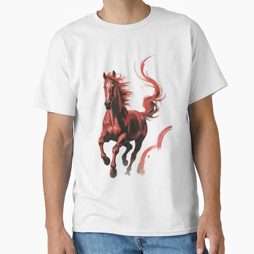 A dynamic digital painting of a red horse galloping by 123ks