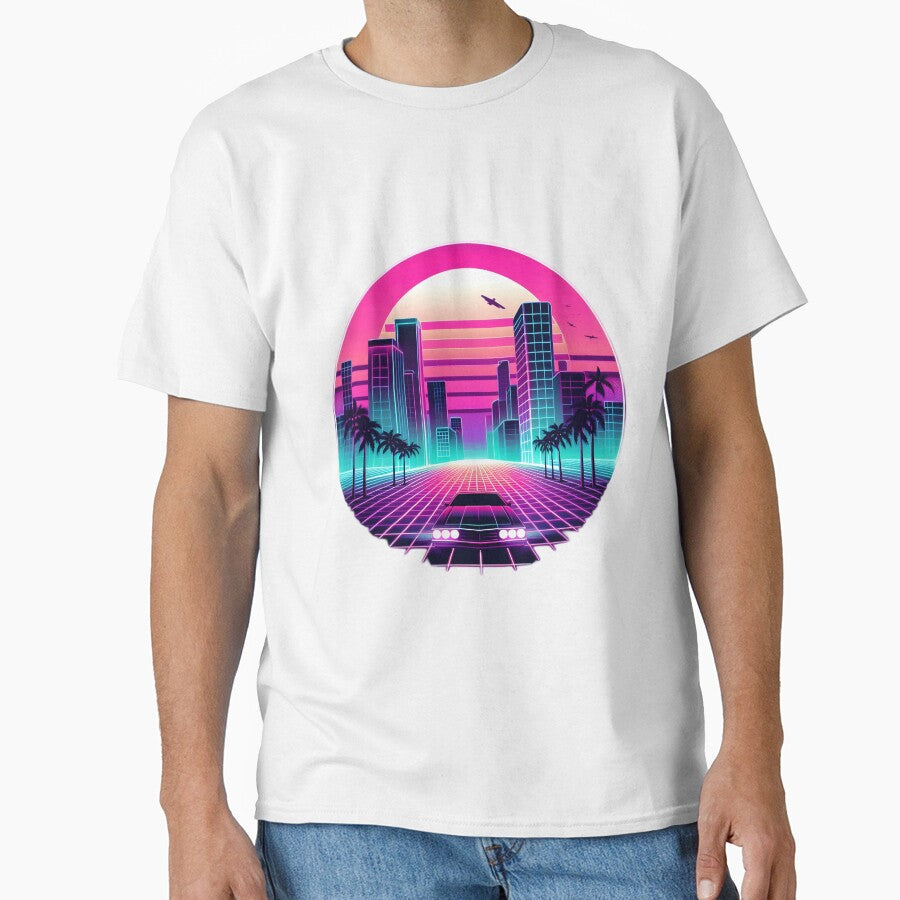 Retro Futuristic Neon Cityscape with Car by pumsquare