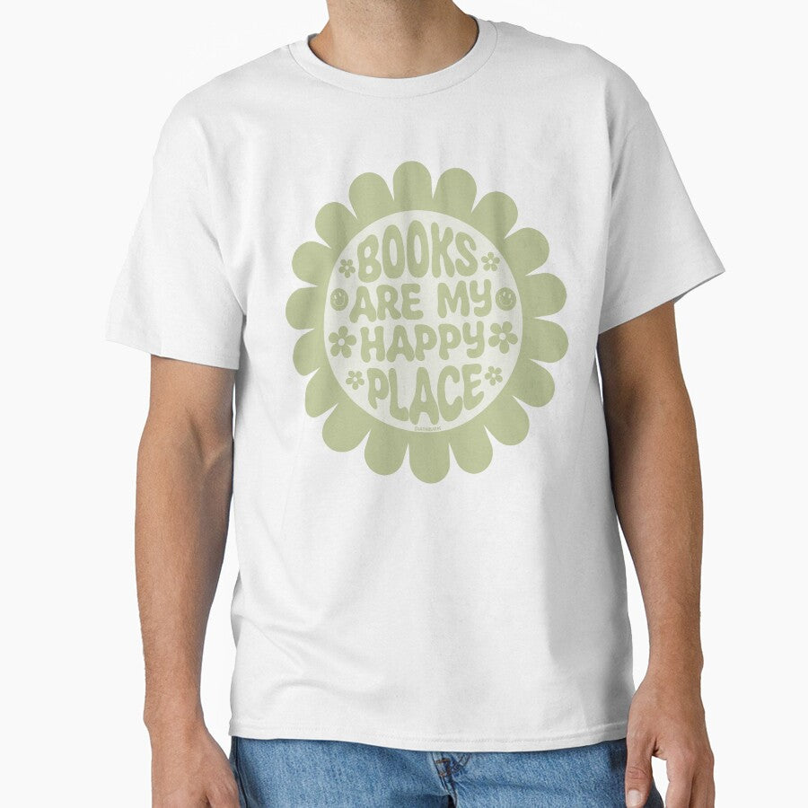 Books Are My Happy Place / Groovy Daisies Flowers Pastel Green Bookworm Sayings Trendy Bookish Merch Kindle Lovers Romantasy Tbr by Latinoladas