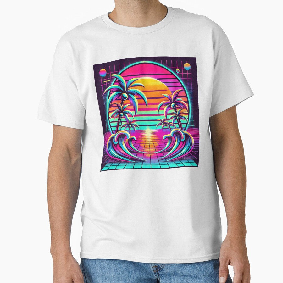 Neon Paradise – Vibrant Retro Sunset with Palm Trees & Ocean Waves by Hegen79