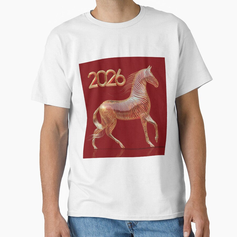Minimalistic 2026 Red Fire Horse Silhouette Lines Curvature by GrinGalore