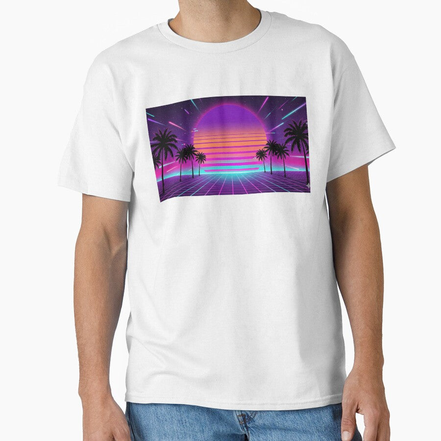 Retro 80s Synthwave Sunset & Neon Palm Trees by PixelPasha