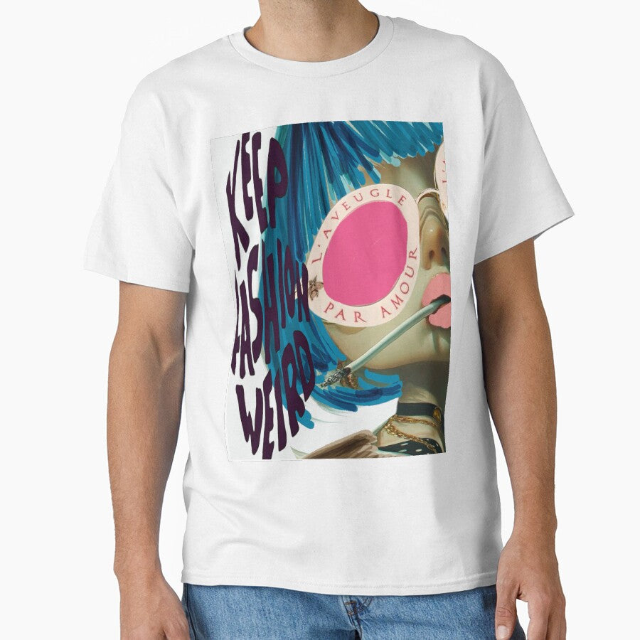 Keep Fashion Weird Girl Blue Hair Tee | Harajuku Aesthetic Graphic Shirt | Alt Indie Grunge Weirdcore Y2K Streetwear Top by MsMetalROk