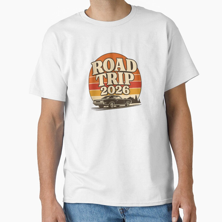 Road Trip 2026 Retro Sunset Classic Car Travel Design by EastEndTownie