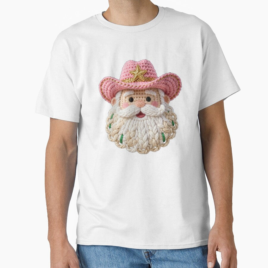 Crochet Yarn Christmas Santa pink hat cowboy, Cute Christmas , Holiday Festive Art, Cozy Winter Design, Handmade Craft, Xmas Printable by jatoso